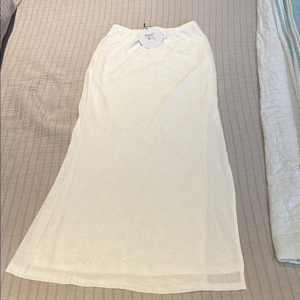 Princess Polly NWT Elegant Cream White  Maxi Skirt Lined w Side Slit 8 see VIDEO